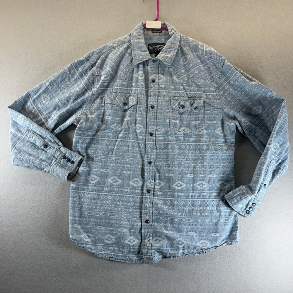 Moonshine Spirit Brad Paisley Mens Large Blue Southwestern Western Snap Shirt